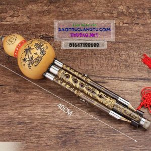 sáo bầu trúc tím chạm rồng khớp nối inox