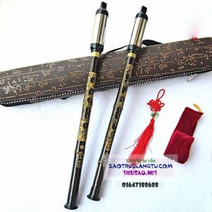 Sáo mèo dọc trúc tím chạm rồng và bao da